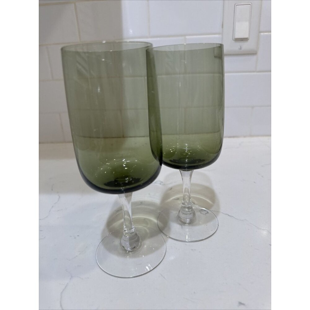 Fostoria Green Water Wine Delicate Drink Glass Goblet Stemware Set Of 2 - Picture 3 of 8